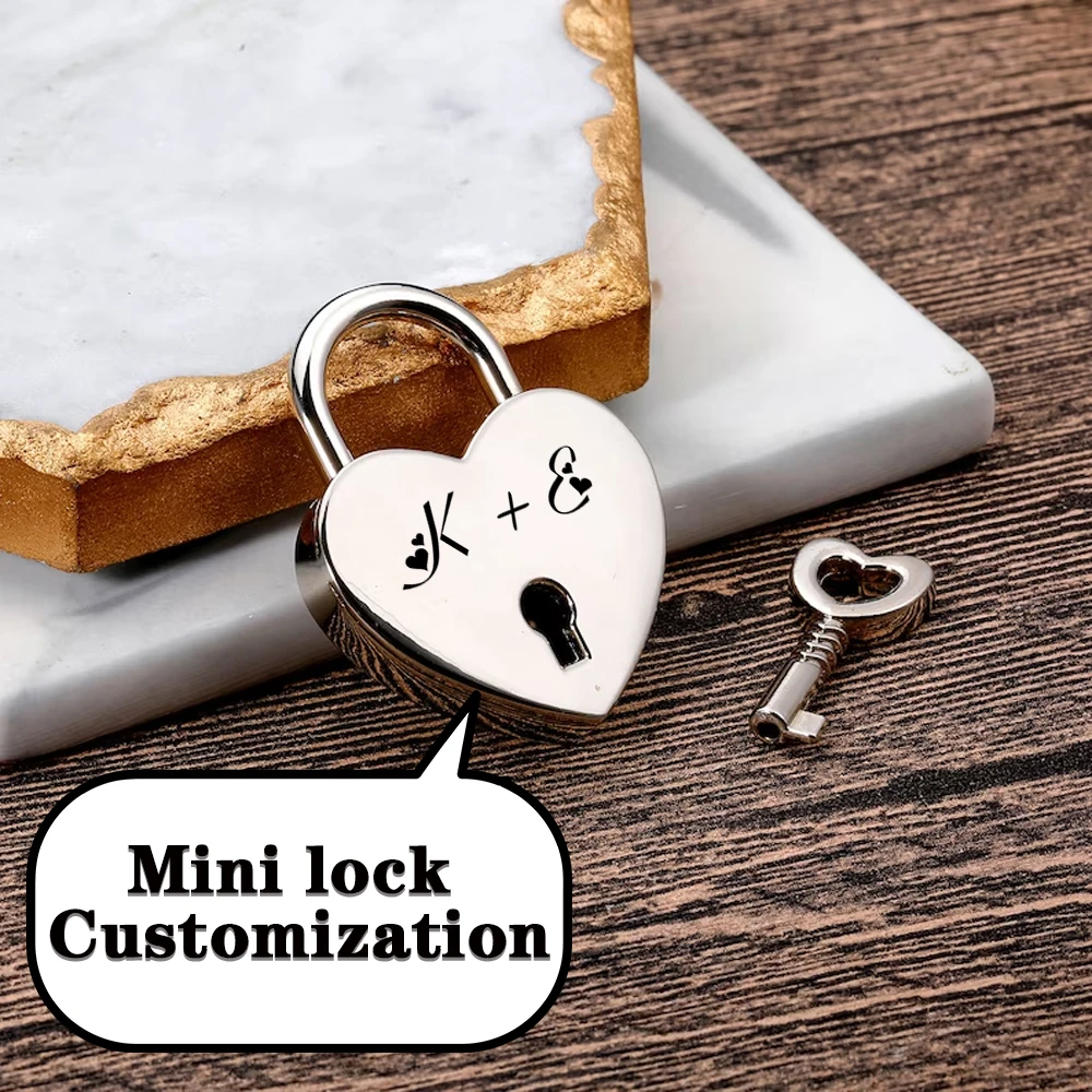 1 pièce avec nom personnalisé gravé, mini cadenas en forme de cœur, cadenas de voyage, serrures de bagages, pour sacs et valises.