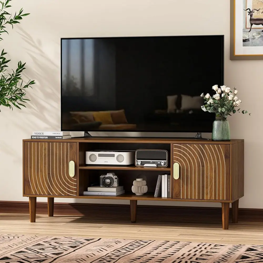 47TV Stand or TVs up to 55 Inch, Entertainment Center with Storaand Adjustale Shees, ern Media ole or Living Room, Walnut