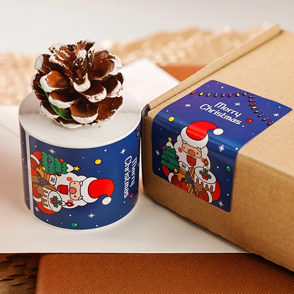 Christmas Series Holiday Atmosphere Decorative Stickers Santa Claus Christmas Tree Cute Self-Adhesive 200 Stickers/Roll