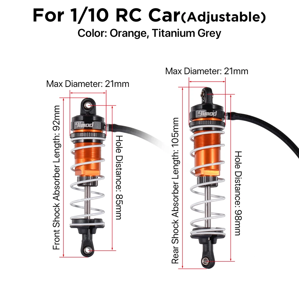 2/4pcs Aluminum Alloy Front Rear Oil Shock Absorber Damper Kit for 1/7 DBX-07 1/8 HSP HPI 1/10 Axial SCX10 90046 TRX4