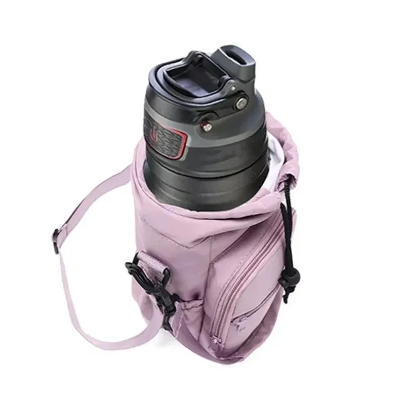 Portable Water Bottle Bag with Adjustable Strap Thermal Mugs Insulated Protective Cover Phone Pocket Outdoor Sports Travel Bag