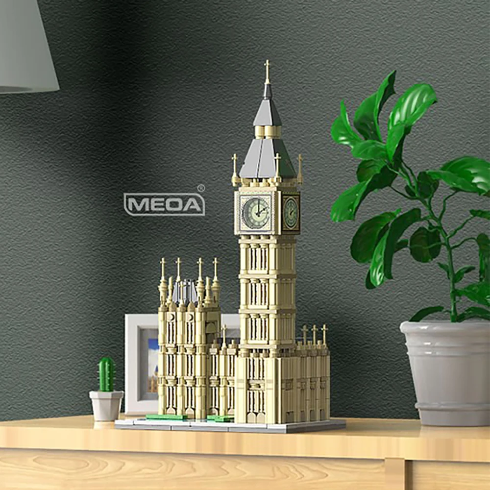 London Big Ben Building Blocks สถาปัตยกรรมที่มีชื่อเสียงอิฐรุ่นไฟ LED Turnable นาฬิกาการก่อสร้าง Self-assemble ของเล่น