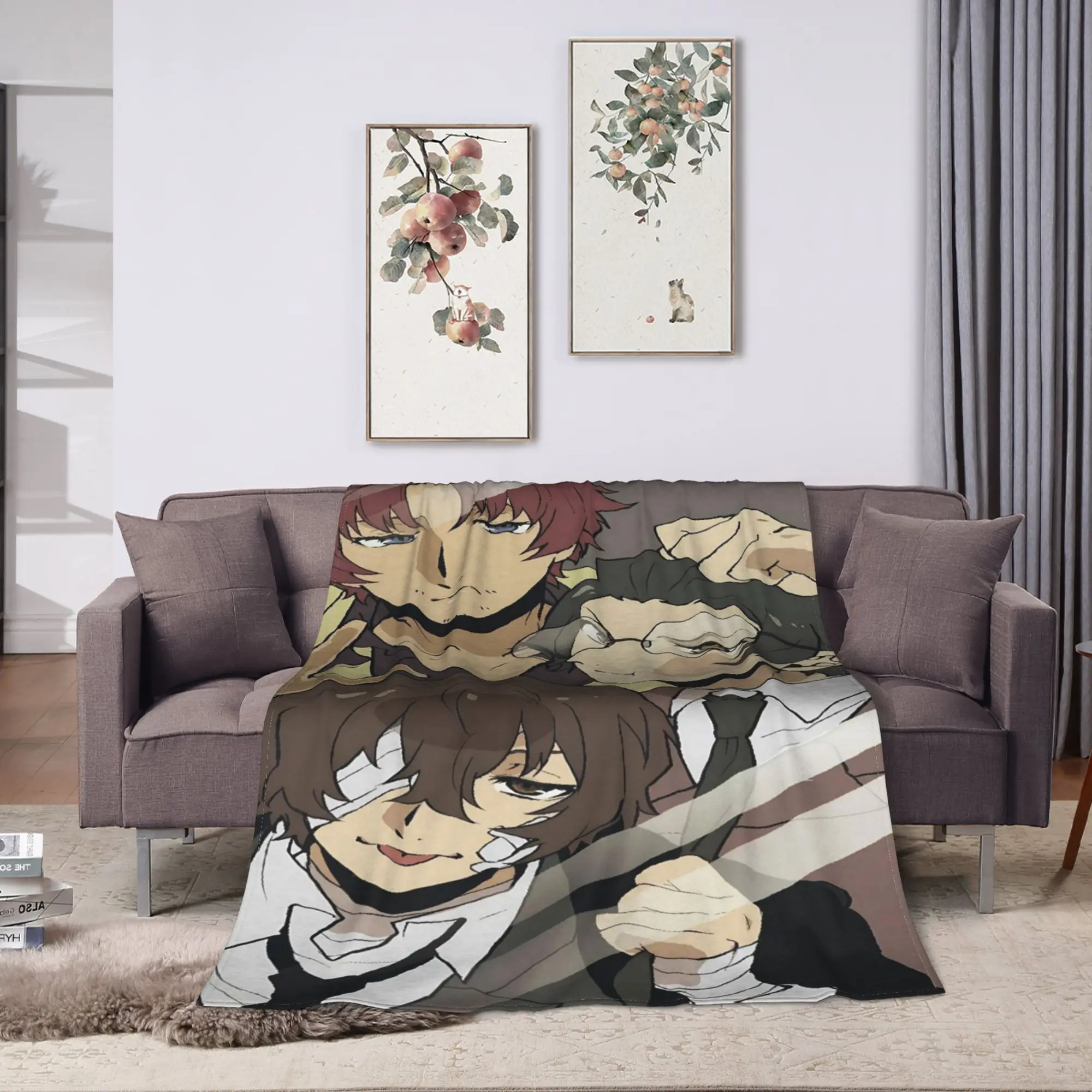 Bungo Stray Dogs Soft Warm Blanket Airplane Travel Plush Throw Blanket Street Trend Living Room Flannel Bedspread Sofa Bed Cover
