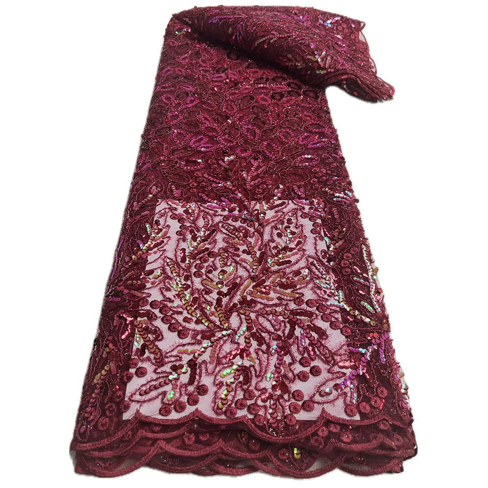 

French Tulle Sequin Lace Fabric 5 Yards 2025 High Quality Luxury Mesh Lace African Fabric Nigerian Wedding Dress for Women