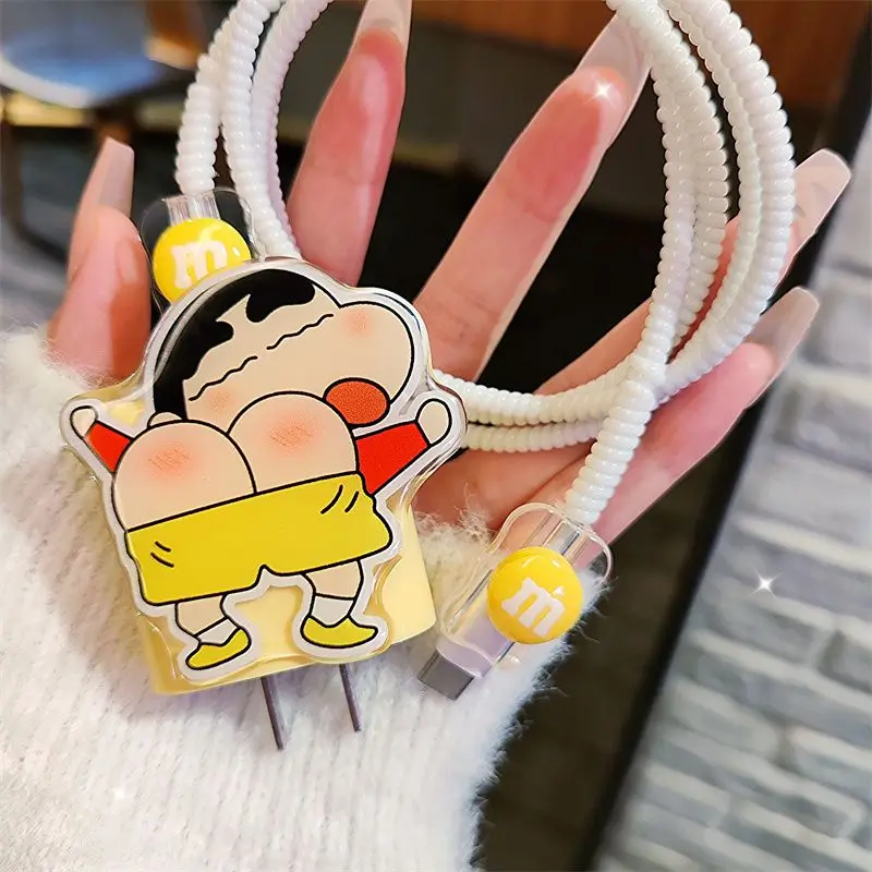 Kawaii Crayon Shin-chan iPhone15 14 Charger Protective Cover Usagi Cartoon Apple  20W Cute Data Cable Charging Head Cover Toy