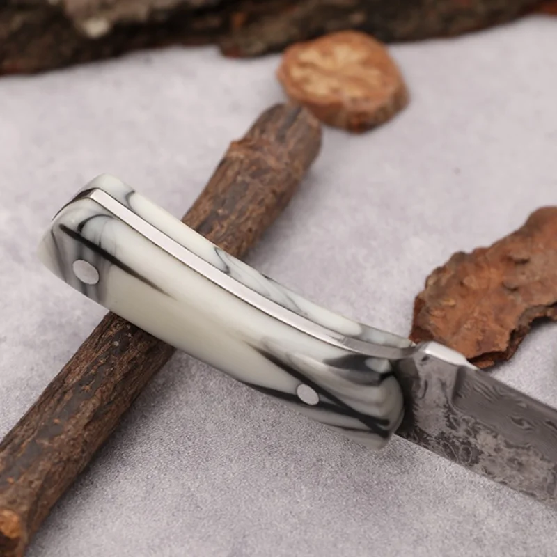 Forged Damascus grain straight knife self-defense knife car-mounted mini pocket knife one steel sharp fruit knife