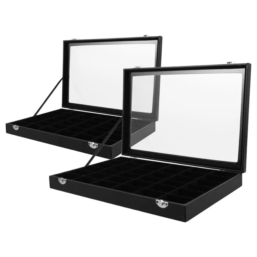 

2pcs Rock Collection Box 36 Grid Pu Display Case Detachable Compartments Dustproof Storage For Gemstone Crystal Seashell
