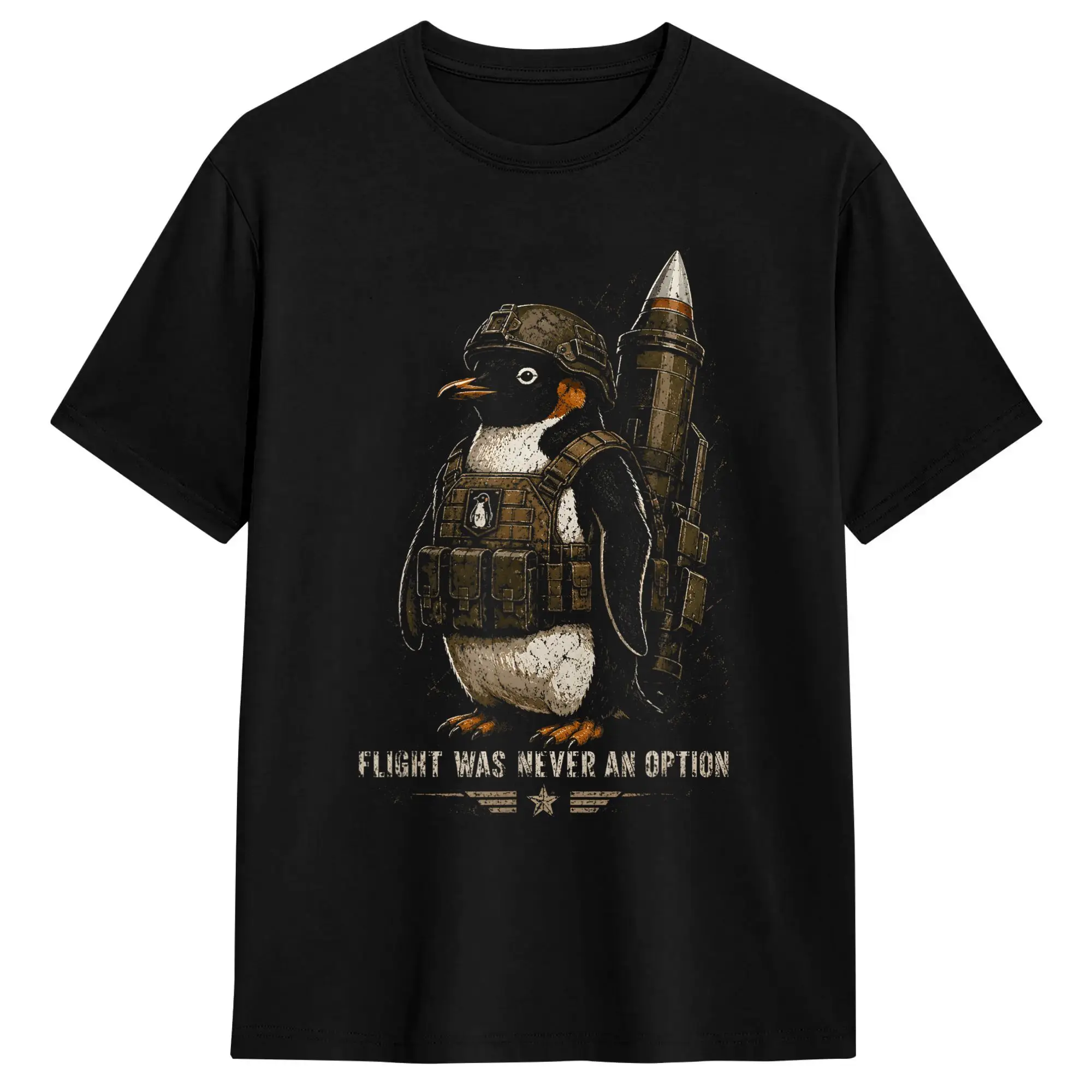 Men's Flight was Never an Option Tactical Penguin Funny Bird Meme T-Shirts  100% Cotton Clothes Beach Short Sleeve T-Shirt