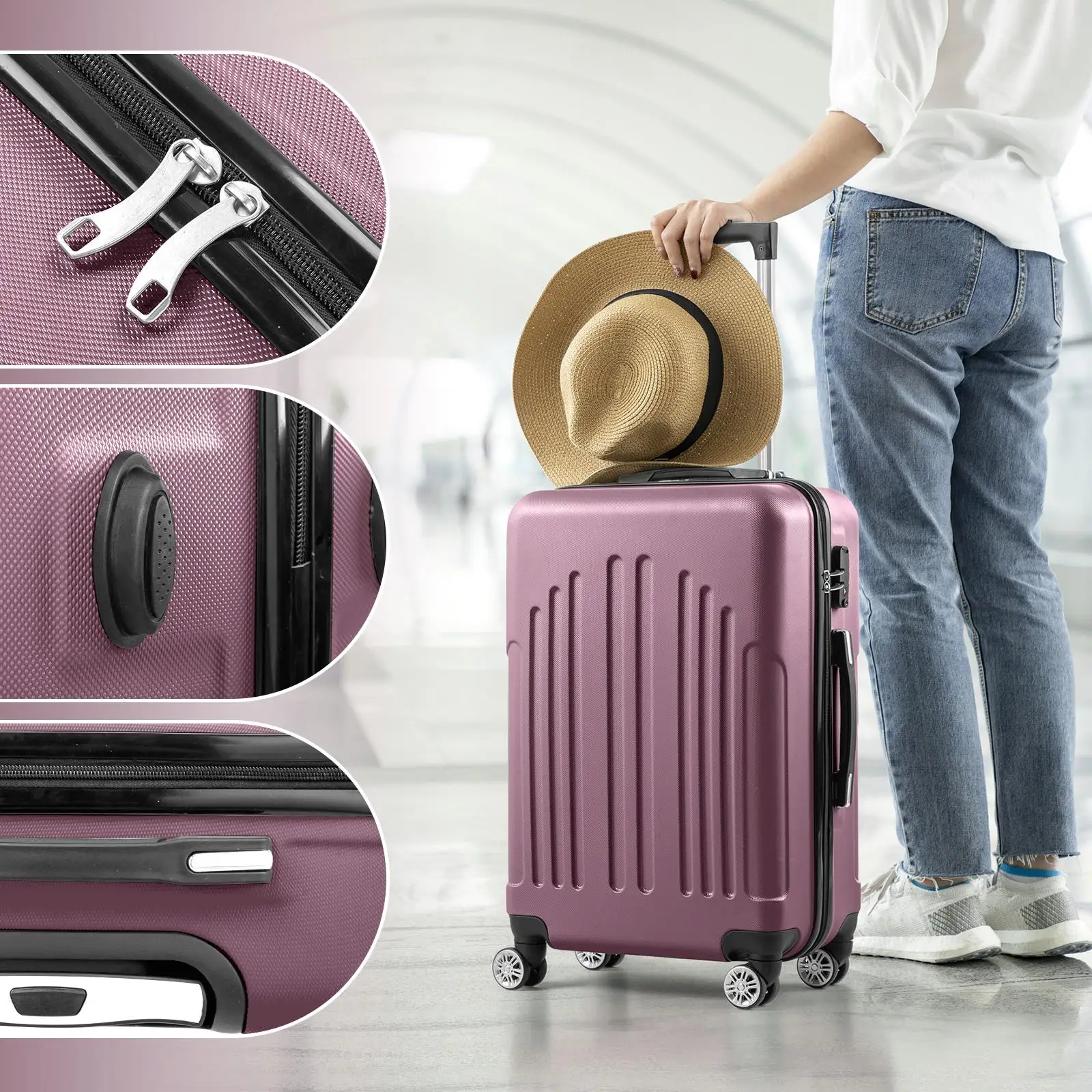 Violet 4-in-1 Trolley Case with Curved Vertical Stripes - Stylish Luggage Solution