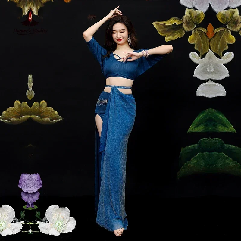 กระโปรงชุดเต้นระบำหน้าท้องสำหรับผู้หญิงกระโปรงยาวทำจากเส้นด้ายชิ้นเดียวเสื้อผ้าสำหรับเด็กผู้หญิงชุดเต้นระบำหน้าท้องกระโปรงสำหรับใส่บนเวที