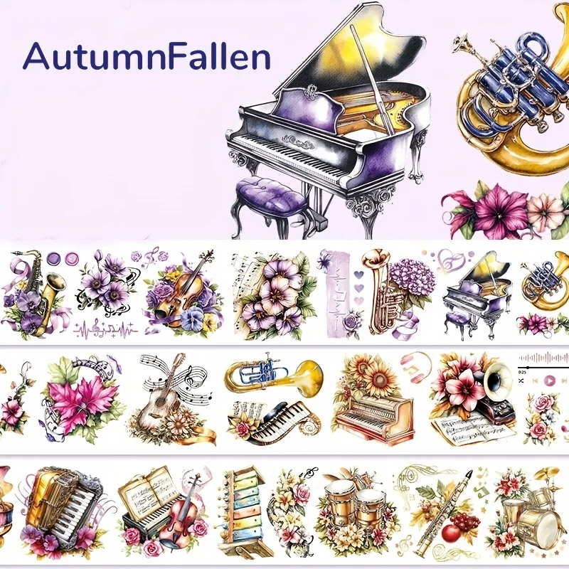 2 متر/لفة آلة موسيقية PET اشي الشريط الزهور ملصقات شفافة شريط لاصق مزخرف لمجلة سكرابوكينغ مذكرات