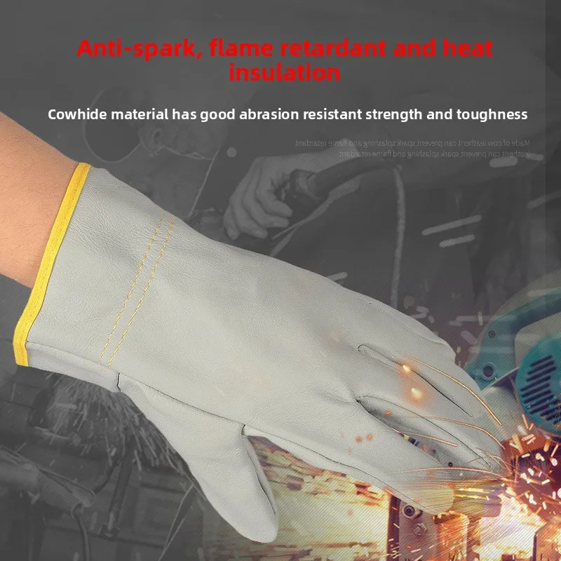 قفازات لحام من جلد البقر - قفازات أمان قصيرة من الجلد السميك المقاوم للحرارة لللحام والسائقين