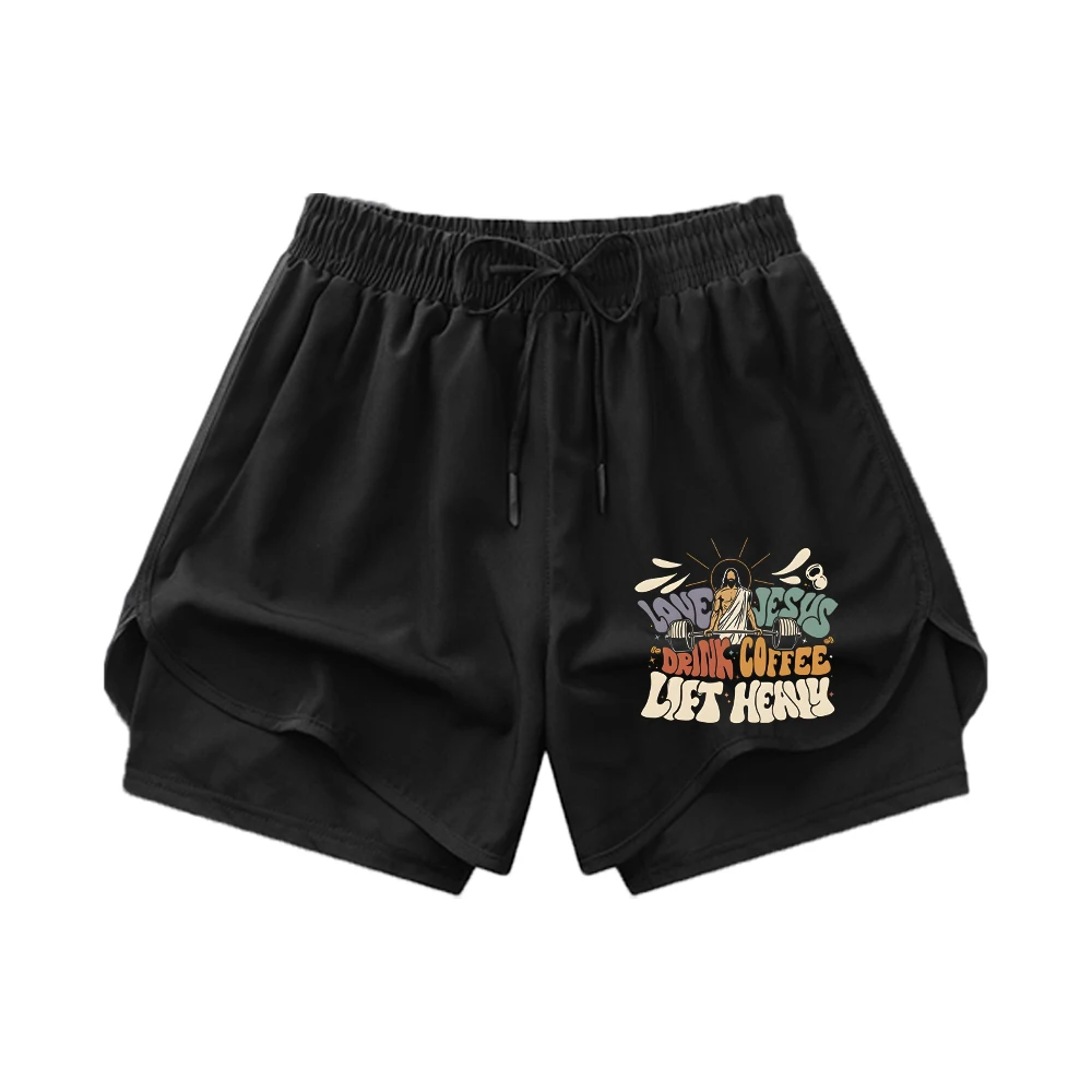 

Men's Two In One Athletic Shorts Summer Stretch Quick-Drying Printed Shorts With Phone Pocket And Towel Loop For Fitness