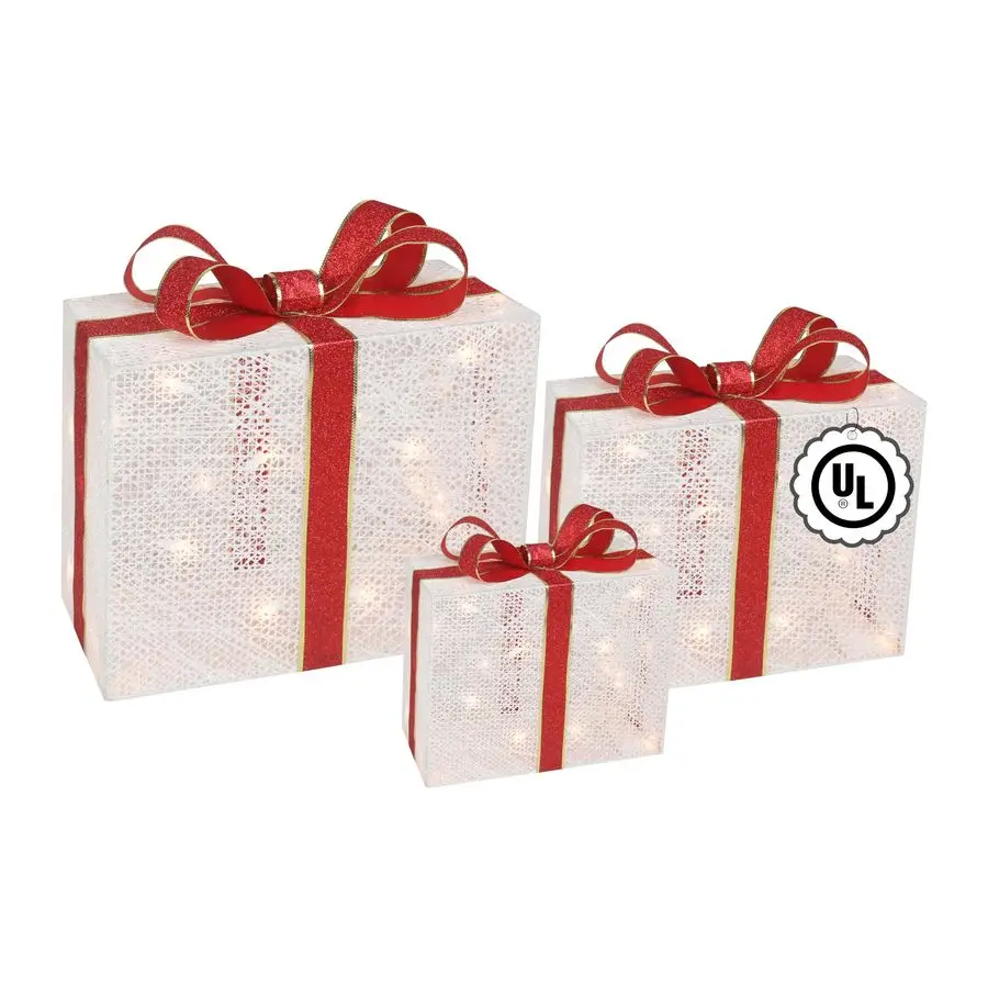 

of 3 Large Lighted Gift Boxes Christmas Decoration PreLit Present with Ribbons and Bows Light up Gift Box for Indoor Outdoor Yar