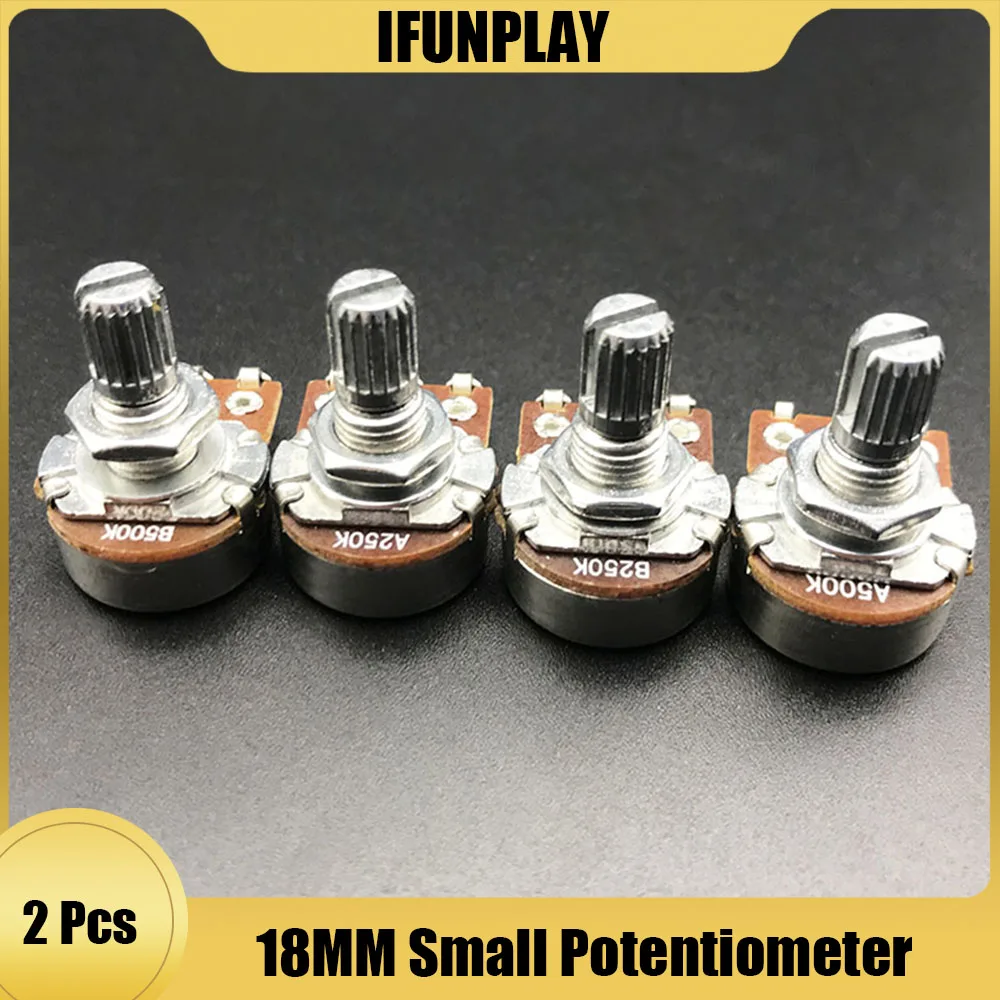 2 шт., электрогитара, 18 мм, разделенный вал, линейный конический потенциометр, громкость, тон, горшок Guitarra Pot A500K/B500K/A250K/B250K