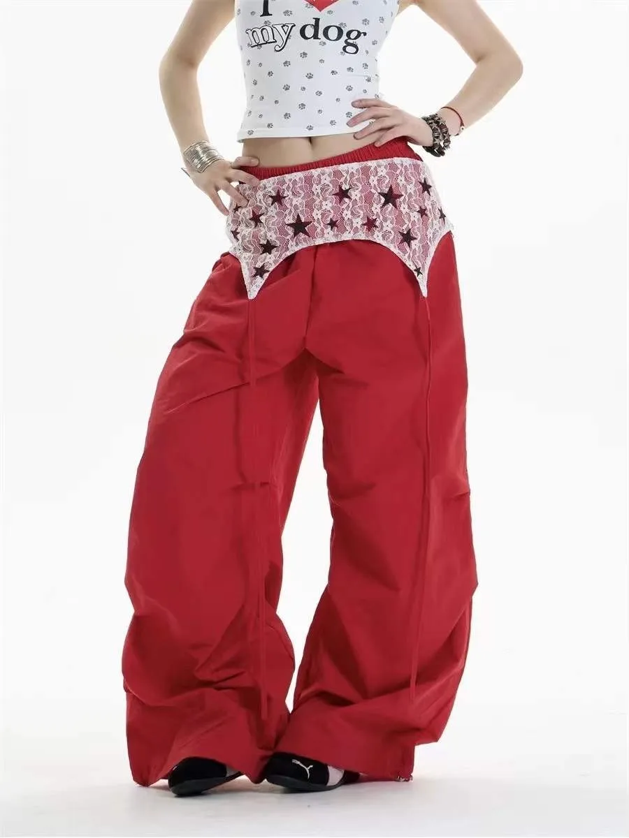 Asymmetrical Designer Patchwork Elastic Waist Pants Trousers for Women Ladies Sloth Oversized Loose Streetwear Grunge Y2k Goth