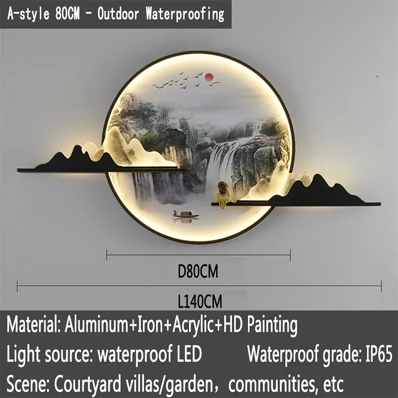 WPD-Lampe Murale LED Circulaire Extérieure, Paysage Créatif, Peinture Murale Étanche, Décoration Extérieure, Villa, Cour, Jardin