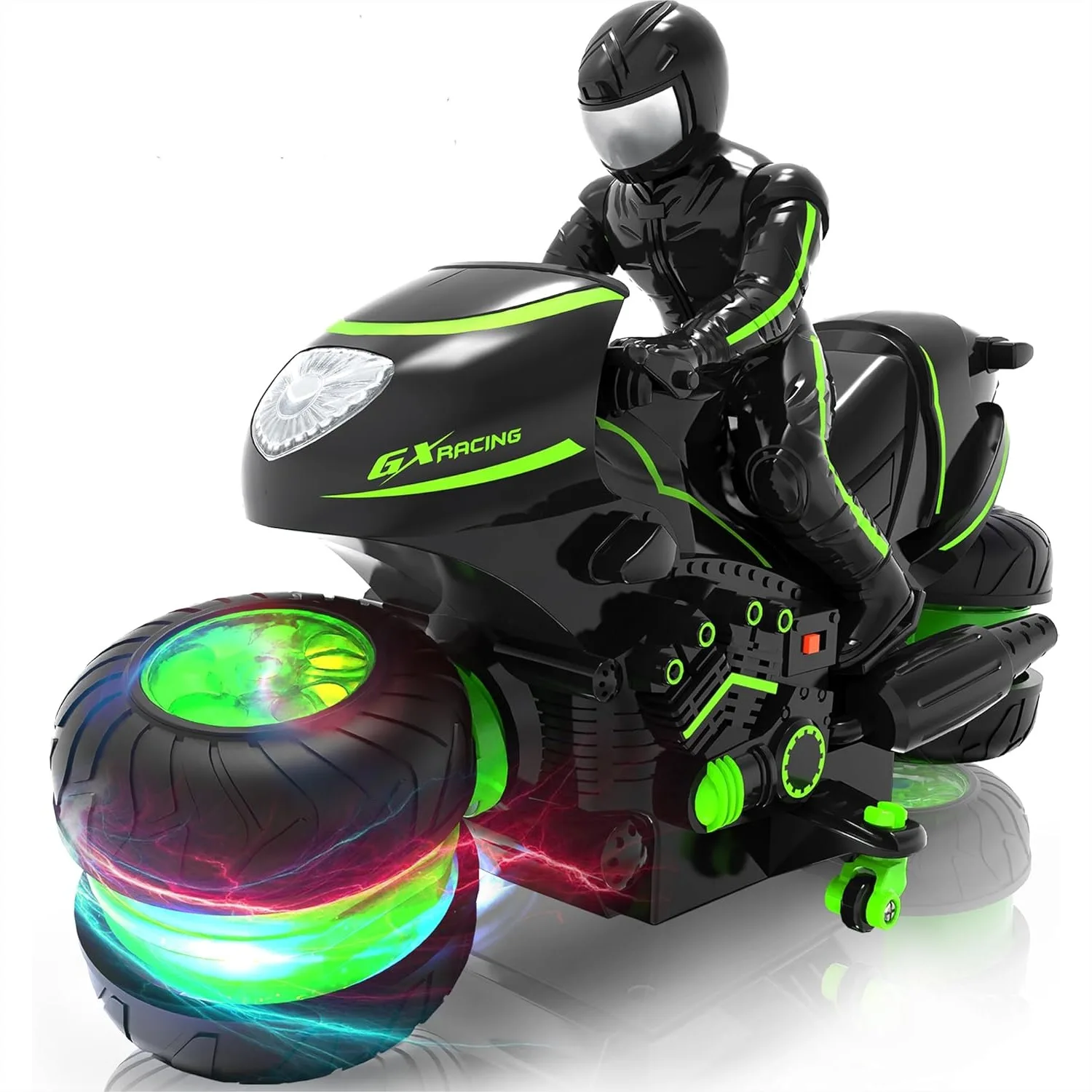 

RC Motorcycle for Boys 4-7, 2026 Dirt Bike with RGB Color-Changing Wheels & Sideways Glide, 2.4GHz Stunt Motorbike Gift for Kids