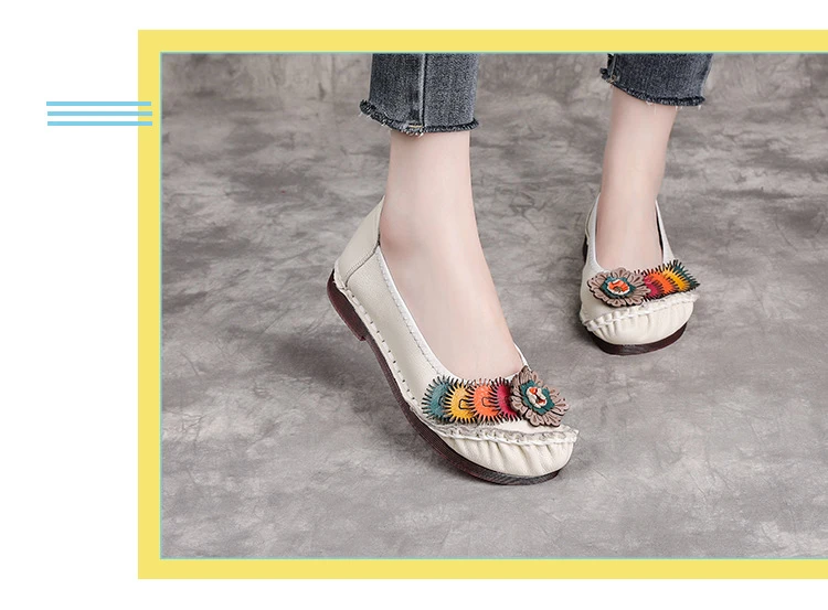 Neue handgefertigte Ballerinas aus echtem Leder für Damen mit Blumenapplikation, ethnische flache Schuhe für Damen, Vintage-Slip-On-Flats, Damen-Mokassins – Detail 21