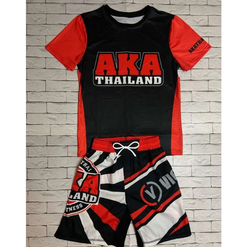 

2026 New Style Durable Black and Red Training Set for Men: Breathable and Quick-Drying Training T-Shirt + Shorts (2-Piece Set)