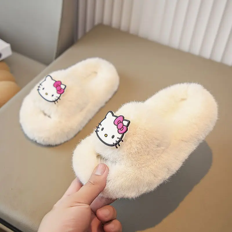 Hello Kitty Slippers Kawaii Sanrio Anime Children Shoes Girl Heart Sweet Cute Cartoon Children Home Cotton Slippers Gift for Kid