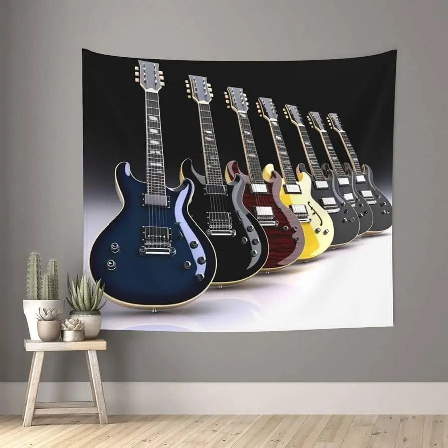 Guitar Tapestry Musical Instruments Wall Hanging Music Theme Wall Tapestry Backdrop for Dorm Living Room Decor Banner Poster