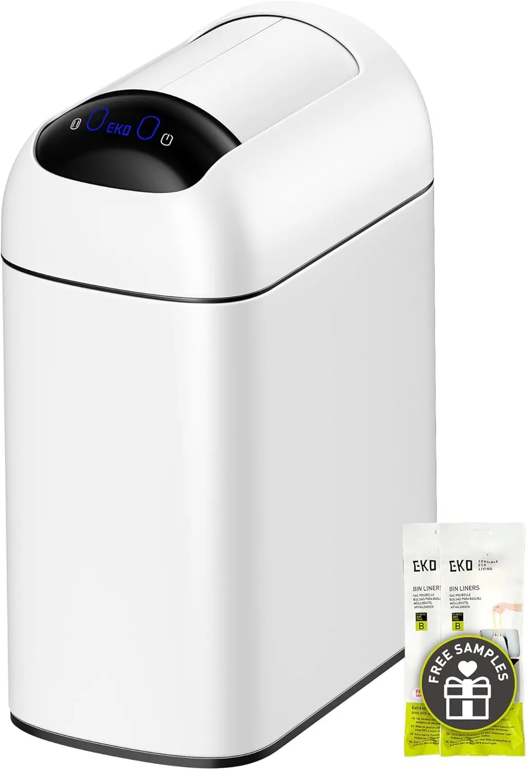

Slim Touchless Sensor Trash Can, 10L/2.6 Gallon with Soft-Close Lid for Bathroom, Kitchen, Office - Waterproof White