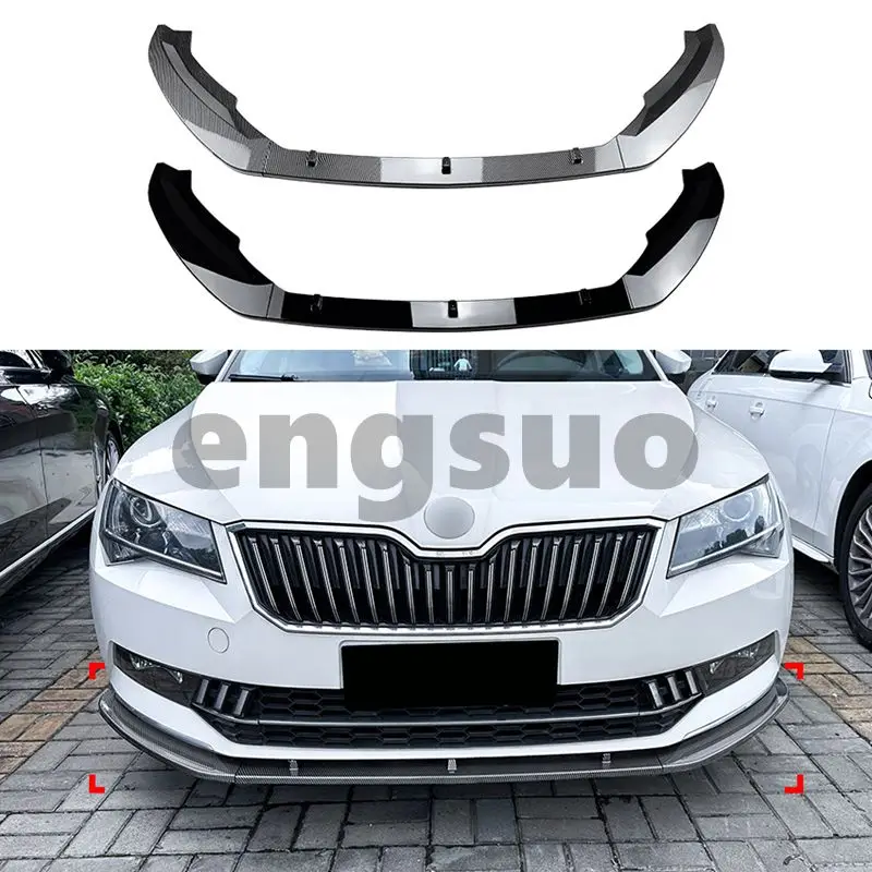 For Skoda Superb III 3V3 3V5 3Pcs Front Bumper Lip Spoiler Splitter Superb B8 TSI TDI 2015-2019 PRE-Lci Diffuser Bodykits Tuning