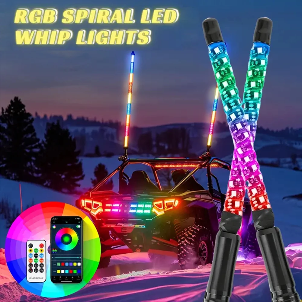 

1/2 pçs 4ft led chicote luz rgb à prova dwaterproof água multi-cor mastro lâmpada bowlight para trilhos de areia offroad buggies