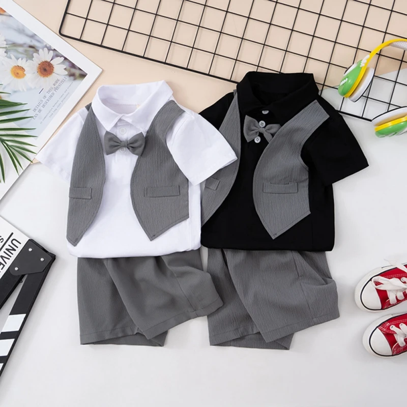 Boys Clothes Set Kids Formal Wedding Dress Suit Church Photoshoot Funeral Ring Bearer Outfit Shorts Set Tuxedo 1-7Y