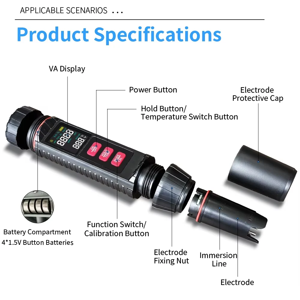 Digitales PH-Messgerät PH/ORP/EC/TEMP/SALT/S.G/TDS 7 in 1 / 5 in 1 Wasserqualitätstester mit hoher Präzision für Trinkwasser und Aquarien – Detail 23