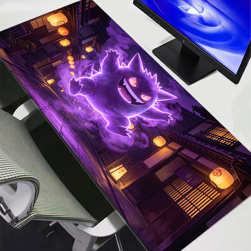 Tapis de Souris XXL Grand Format pour Gamer, Tapis de Bureau pour Clavier et Souris, Tapis en Caoutchouc, Tapis de Jeu Pikachu Gengar Cherry Blossom