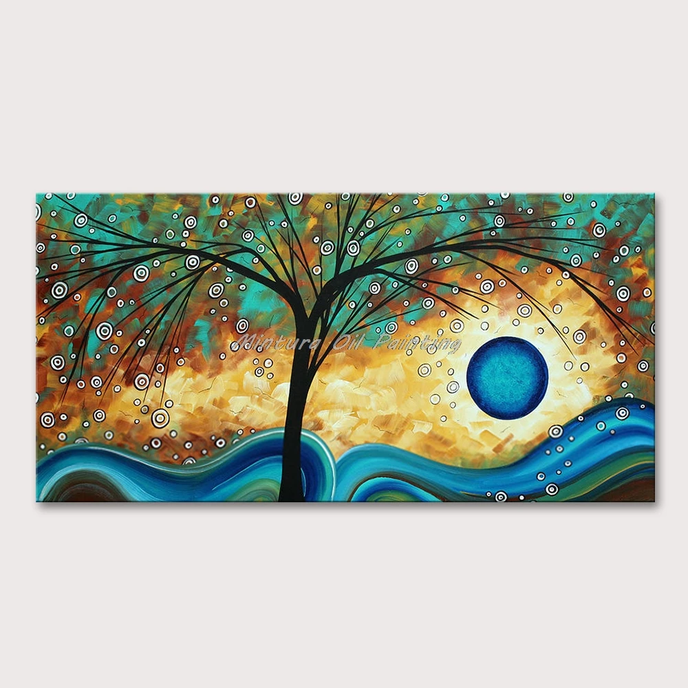 Mintura Wall Picture for Living Room Oil Painting on Canva Hand-Painted The Abstract Universe Tree Home Decor Wall Art No Framed