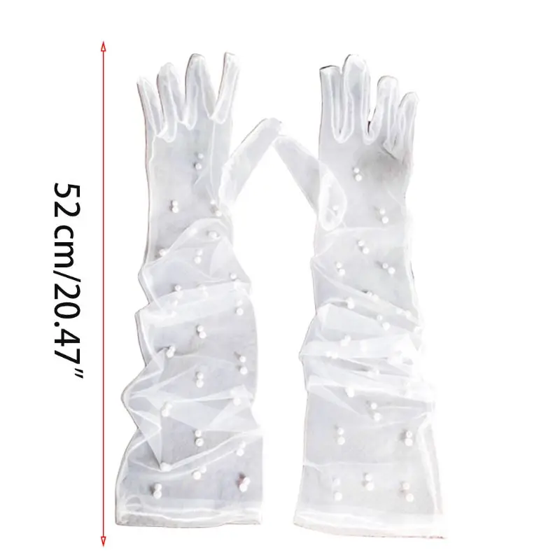 Bride Wedding Dress Accessories Long Gauze Artificial Pearl  White white gloves elegant luva pra casamento brauthandschuhe