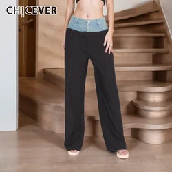 CHICEVER Colorblock Denim Pants High Waist Patchwork Button Loose Folds Straight Casual Patchwork Jeans Female Spring Clothing