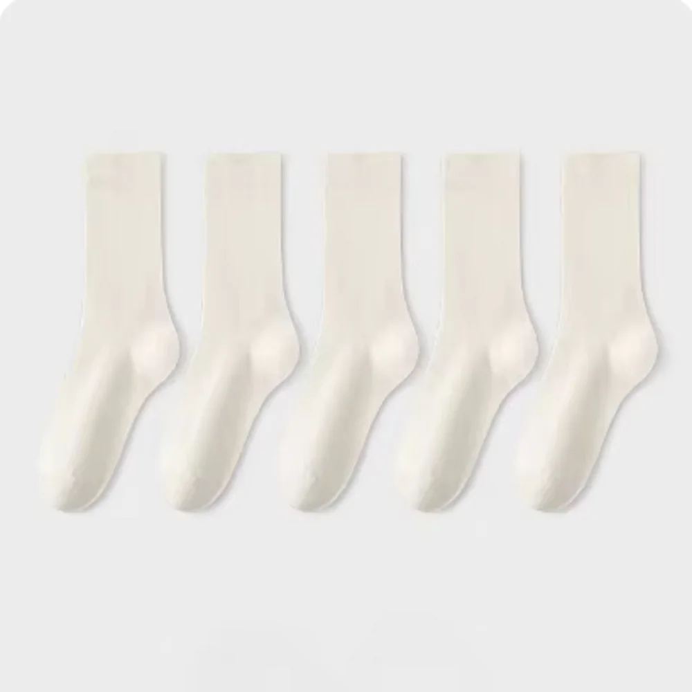 5 Pairs of Women's Cotton Blend Tube Socks Breathable Comfortable Casual Socks Knitted Fabric Color Suitable for Any Season image 5