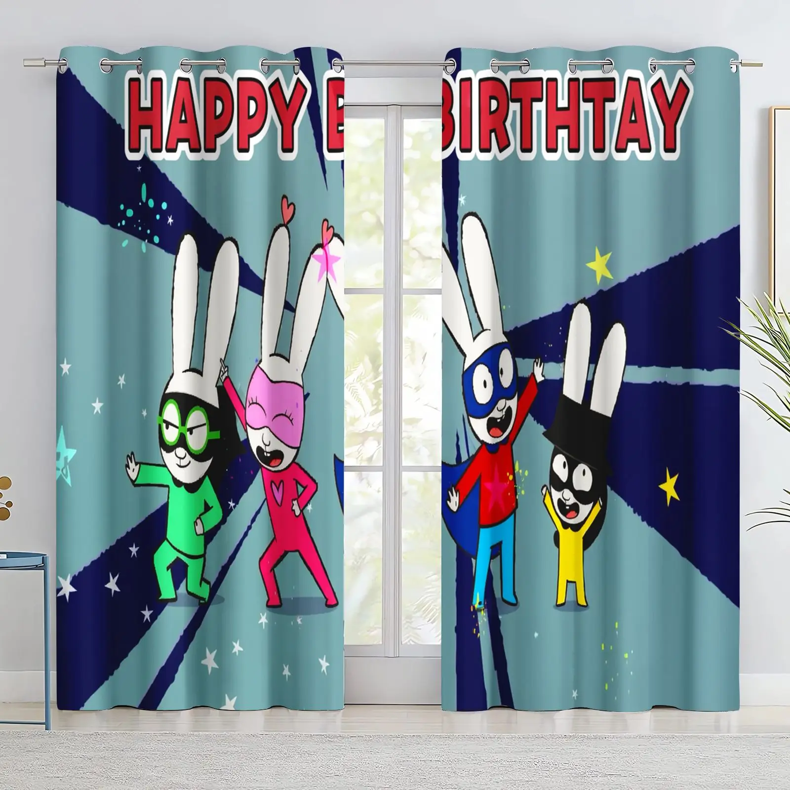 Simon Super Rabbit Cartoon Curtain 2 Panels Blackout Curtains For Kids Bedroom Home Window Decoration