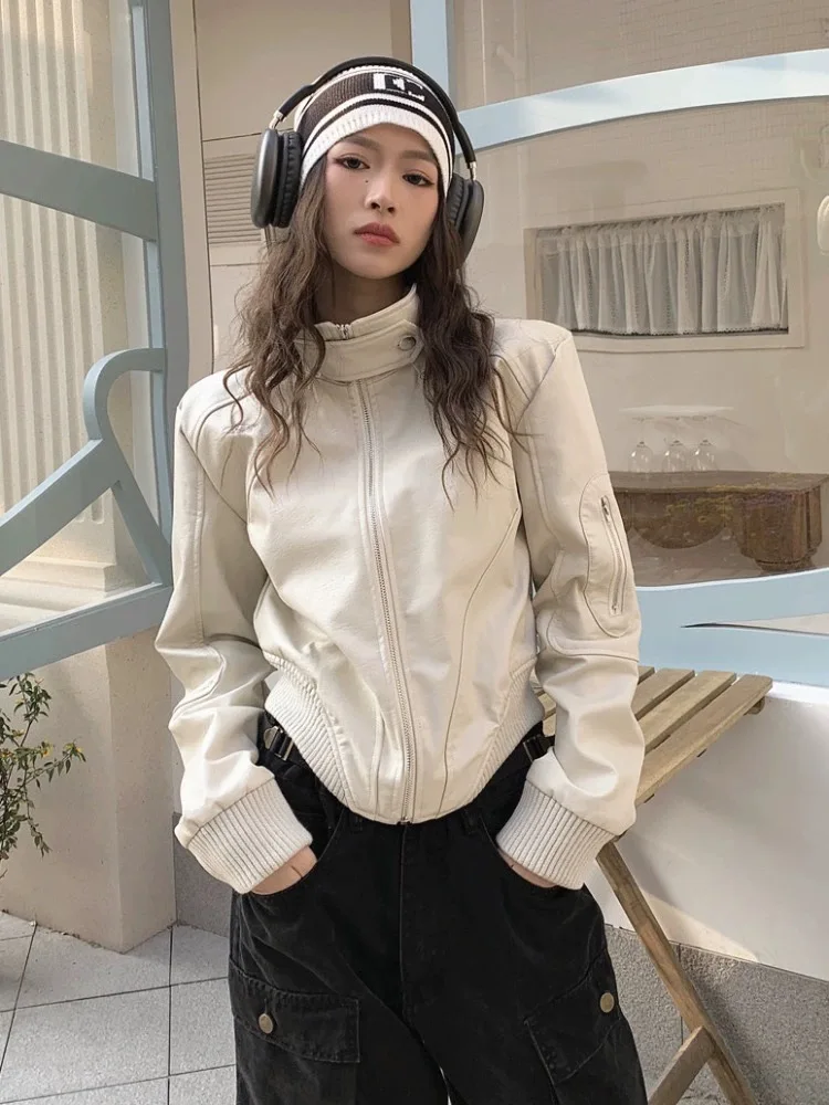 

Куртка в стиле киберпанк для женщин, свободного кроя, в стиле миллениал, для модниц, кожаная мотоциклетная куртка, уличный стиль, осенняя верхняя одежда