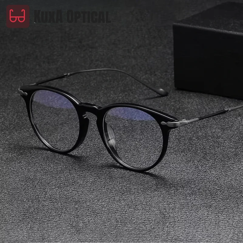 Kuga retro redondo óculos quadros acetato titânio feminino masculino óculos ópticos gafas para lentes de prescrição de alto grau