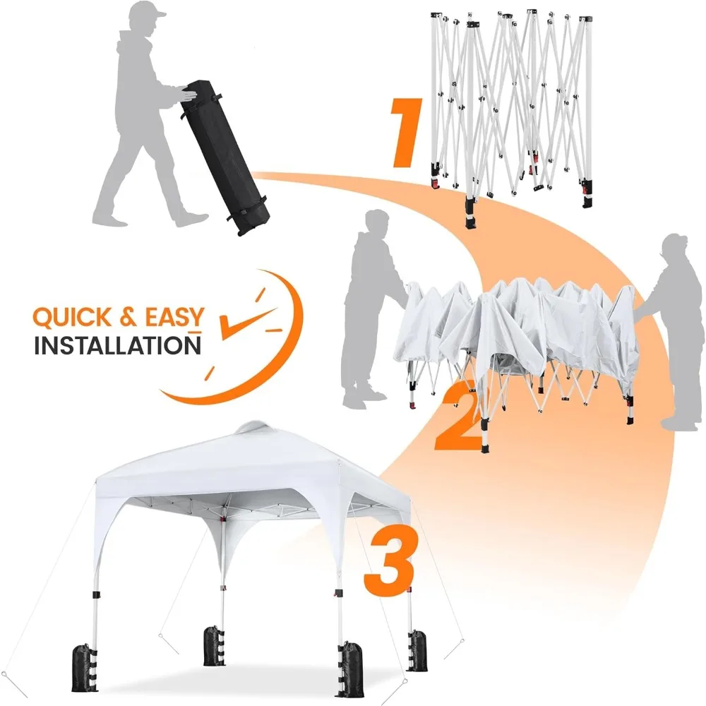 خيمة بمظلة منبثقة فورية مقاس 8 × 8 مع تهوية، سهلة الإعداد، حقيبة بعجلات، 4 أكياس رمل، 8 أوتاد - مظلة مأوى للشمس في الهواء الطلق