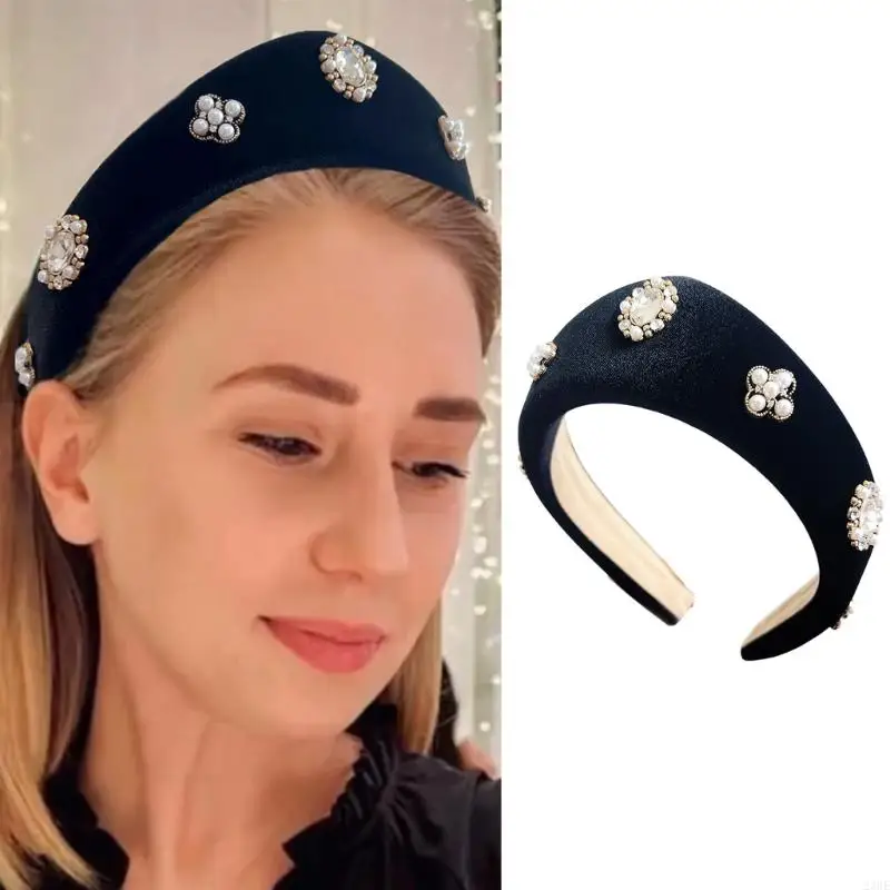 

Black Plush Headbands with White Pearls Hairpieces Holiday Comfortable Accessory for Women's Fashionable Hair Styling