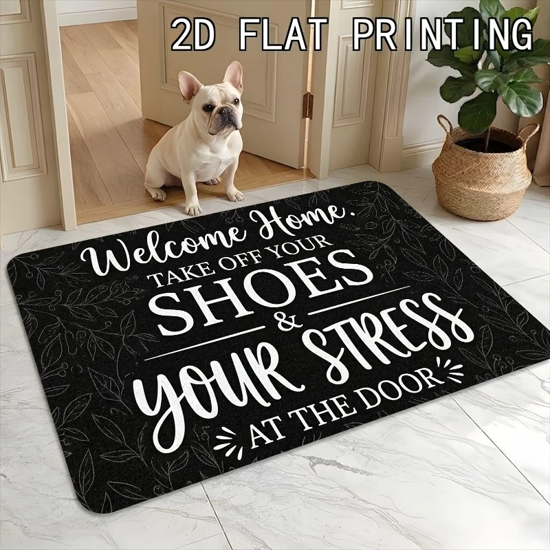 Welcome Home Take Off Your Shoes Quote Doormat Non Slip Black Leaf Pattern Front Entrance Floor Mat