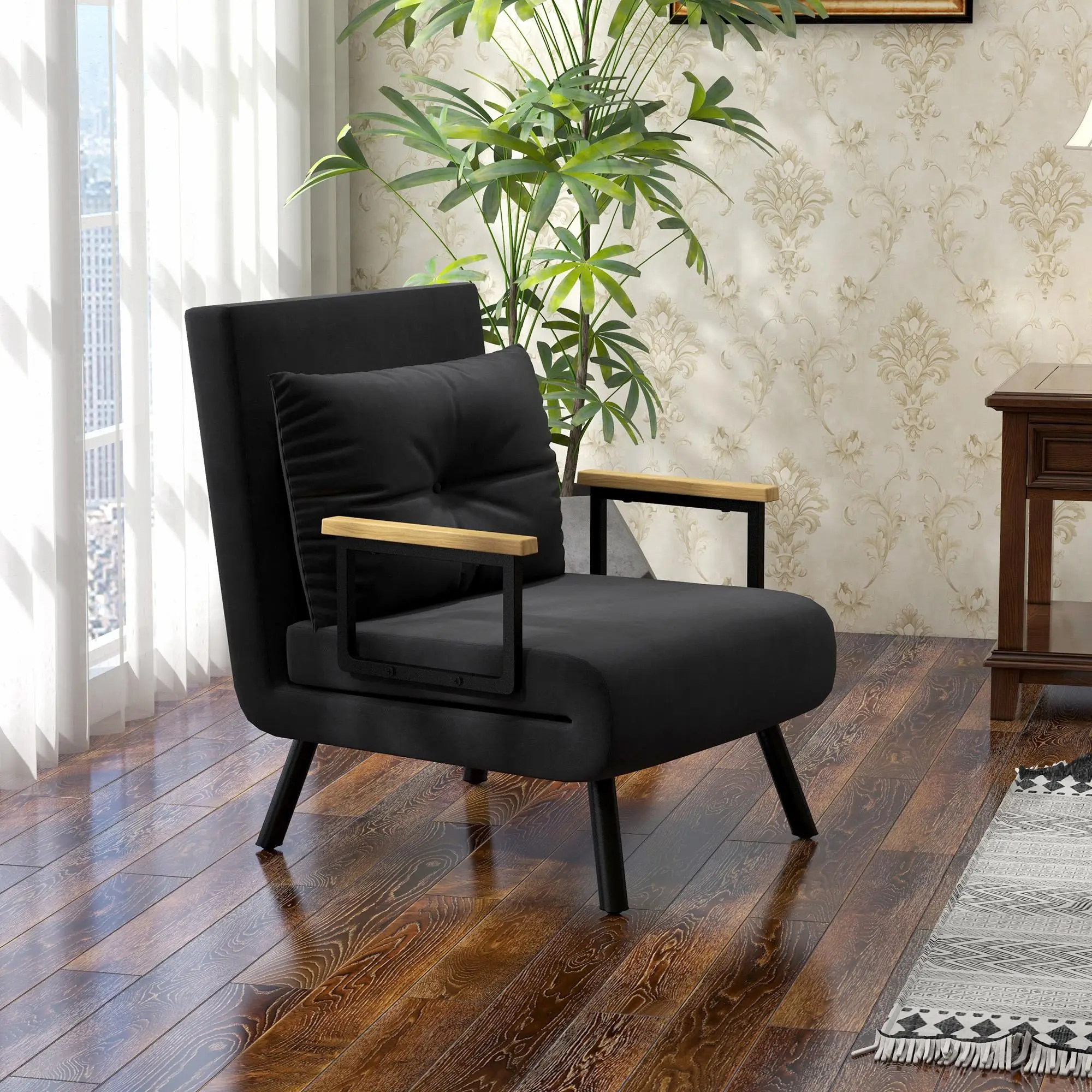 Chaise de couchage 3-en-1 Skandi Design avec coussin, dossier réglable en 5 positions, 63X73X81 cm, noir