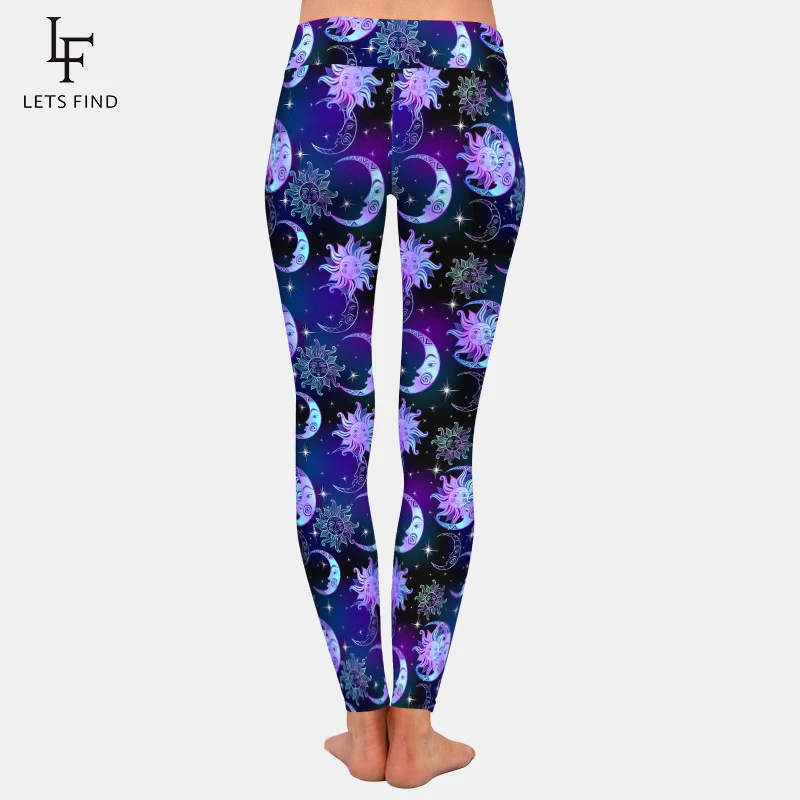 LETSFIND Legging Wanita Gambar Cetak Digital Bintang dan Langit Malam Yang Indah Celana Ketat Fitness Pinggang Tinggi