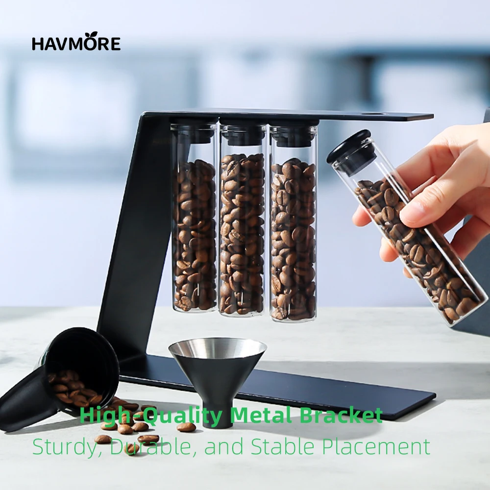 Havmore Wooden Holder 12 Testing Tubes Single Dose Coffee Bean Glass Container Wooden Stand Coffee Beans Storage Tubes