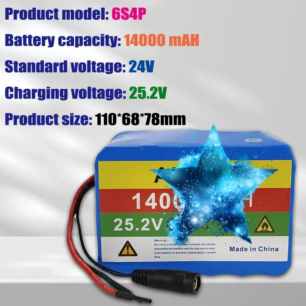24V Battery 500W  Lithium 6S4P Battery Pack 14Ah for Scooter Ebike Electric Bicycle with Capacity Indicator&BMS+Charger