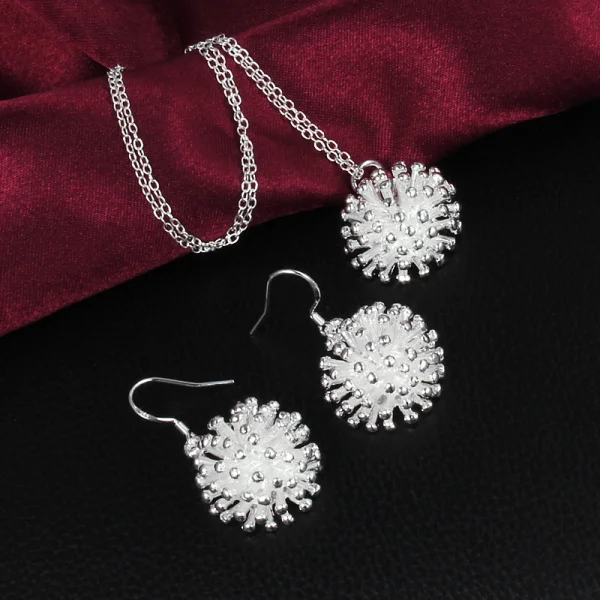 Pretty Fireworks Pendant necklace earring 925 Sterling Silver Jewelry set for women classic Fashion Party wedding Christmas Gift