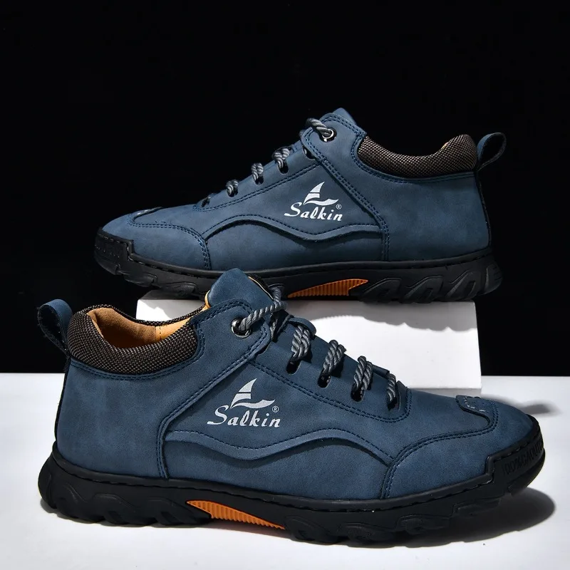 

Men's Fashion Hand-Stitched Ankle Boots,Comfortable Flat Lace-Up Casual Shoes,Non-Slip,Durable, Sweat-Absorbent, Shock-Absorbing