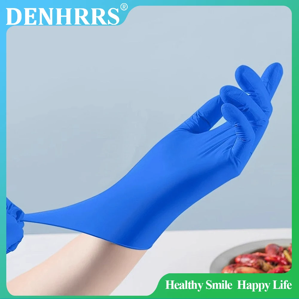 

100Pcs/Box Gloves Blue Nitrile Disposable Waterproof Blue Gloves S/M/L Size
