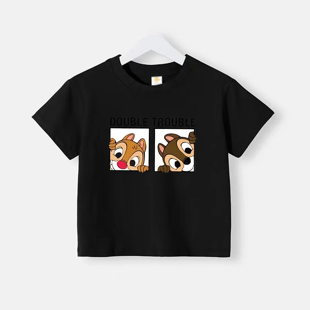 Summer Cotton Twins Children T Shirt Funny Cute Cartoon Double Trouble Print Cotton T-shirt Boy Girl Kid Clothing Baby Top Tee